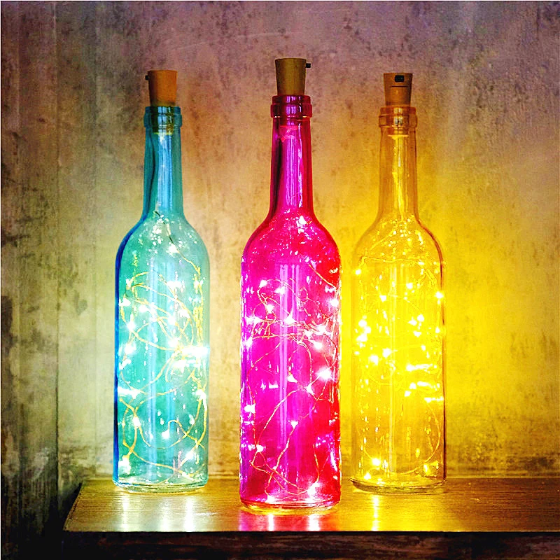 colorful wine bottle and string light D