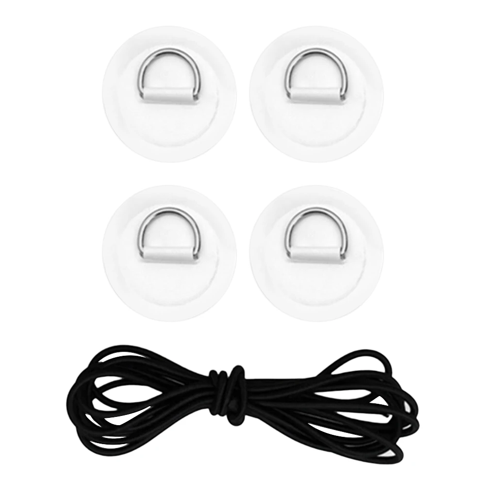 4Pcs D Ring Pad PVC Patch Boat Deck Rigging Black Elastic Bungee Rope Kit For Stand Up Paddle Board SUP Deck Attachment Tools