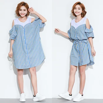 

Ms. 2020 New Girlfriends Fake Two Off Shoulder Stripe Dress Summer clothes women dress Vestidos verano 2018