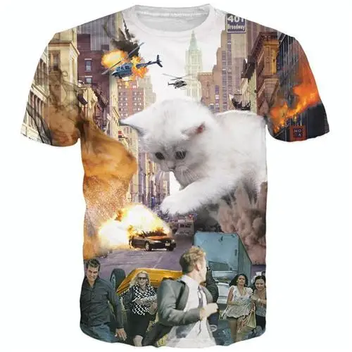 Новинка, футболка с 3D принтом в виде кота райзерн, футболка с котенком Разрушителем, Стильная мужская и женская футболка в стиле Харадзюку, футболки - Цвет: C17