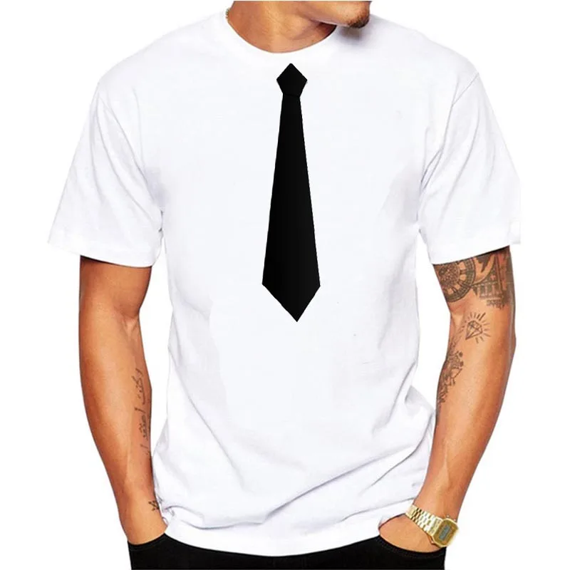 2018-New-Fashion-O-Neck-Active-Personalized-Print-Black-tie-design-white-T-Shirt-Hip-Hop | Мужская одежда