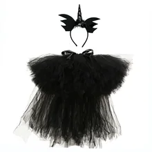 Черные Пышные юбки для девочек; юбка-пачка с единорогом для дня рождения; эластичная нейлоновая фатиновая Юбка До Колена Для девочек; юбка-пачка принцессы