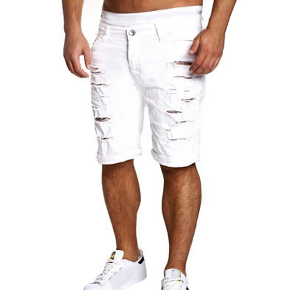 

NEW high street shorts Hip hop fashion summer male short jeans Soft and comfortable hole shorts jeans