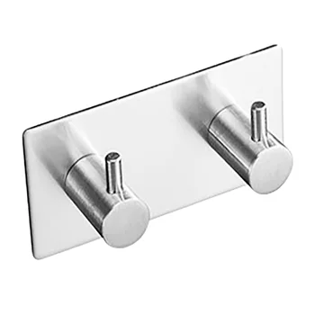 

Chrome Metal Double Hat and Coat Door Twin Hooks Robe Dress Hangers Self-adhesive Hooks for Hanging 304 Stainless Steel