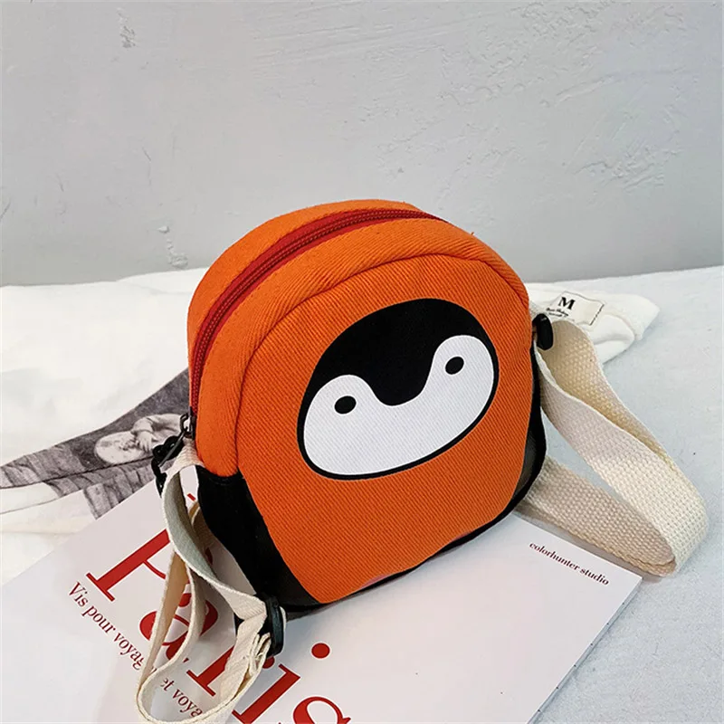 orange Детская сумка-мессенджер, новинка, милая сумка на плечо с пингвином, мини-сумка для наушников, холщовая Детская сумка - Цвет: orange