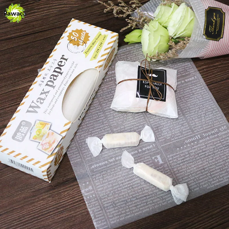 

50pcs Food Grade Wax Paper Waterproof Food Wrapping Baking Paper Greaseproof Soap Packaging Paper Print Heart Macaron Stamp