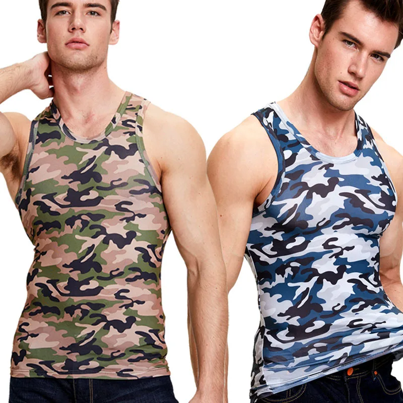 Military Camo Tank Top Men Tactical Camouflage Tank Vest Summer Slim Elastic O Neck Sleeveless 