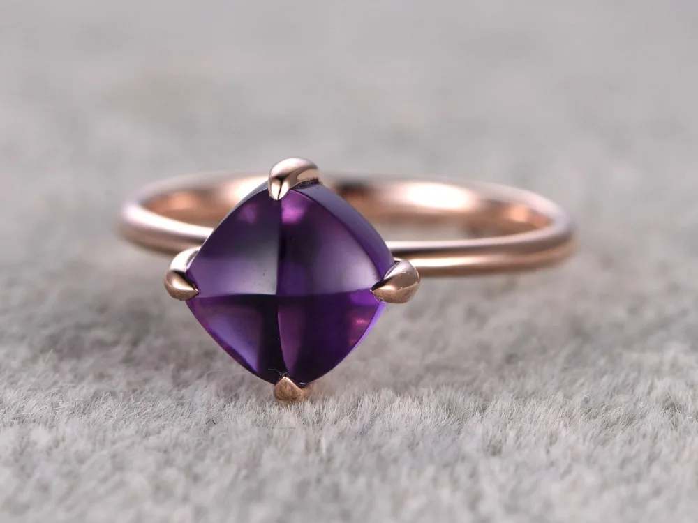 

MYRAY 14k Rose Gold 8x8mm Cushion Cut Natural Purple Amethyst Gemstone Vintage Engagement Ring Women Men Rings Wedding Ring Band