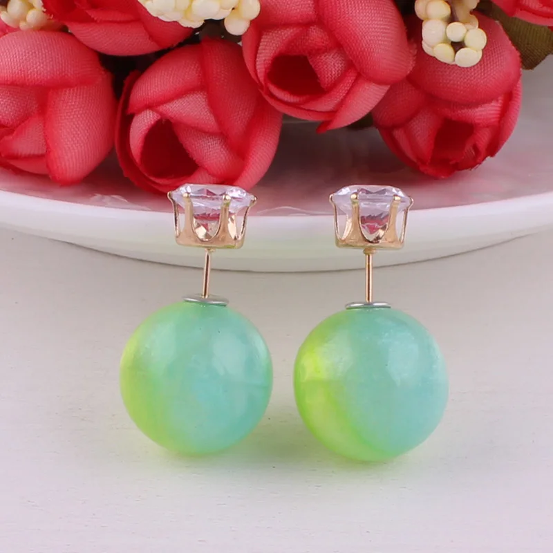 Женские серьги с двойным жемчугом сережки гвоздики большим градиентом 11