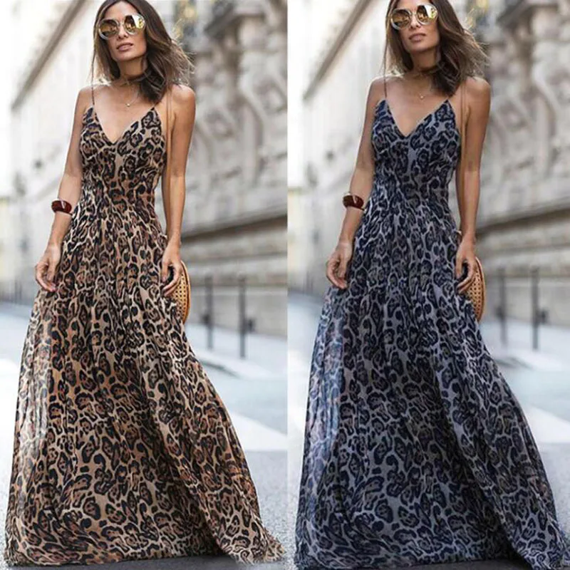 Vestidos de fiesta de noche robe femme ete 2019 moda feminina леопардовое платье с v-образным вырезом сексуальное платье longue богемное женское платье элегантное
