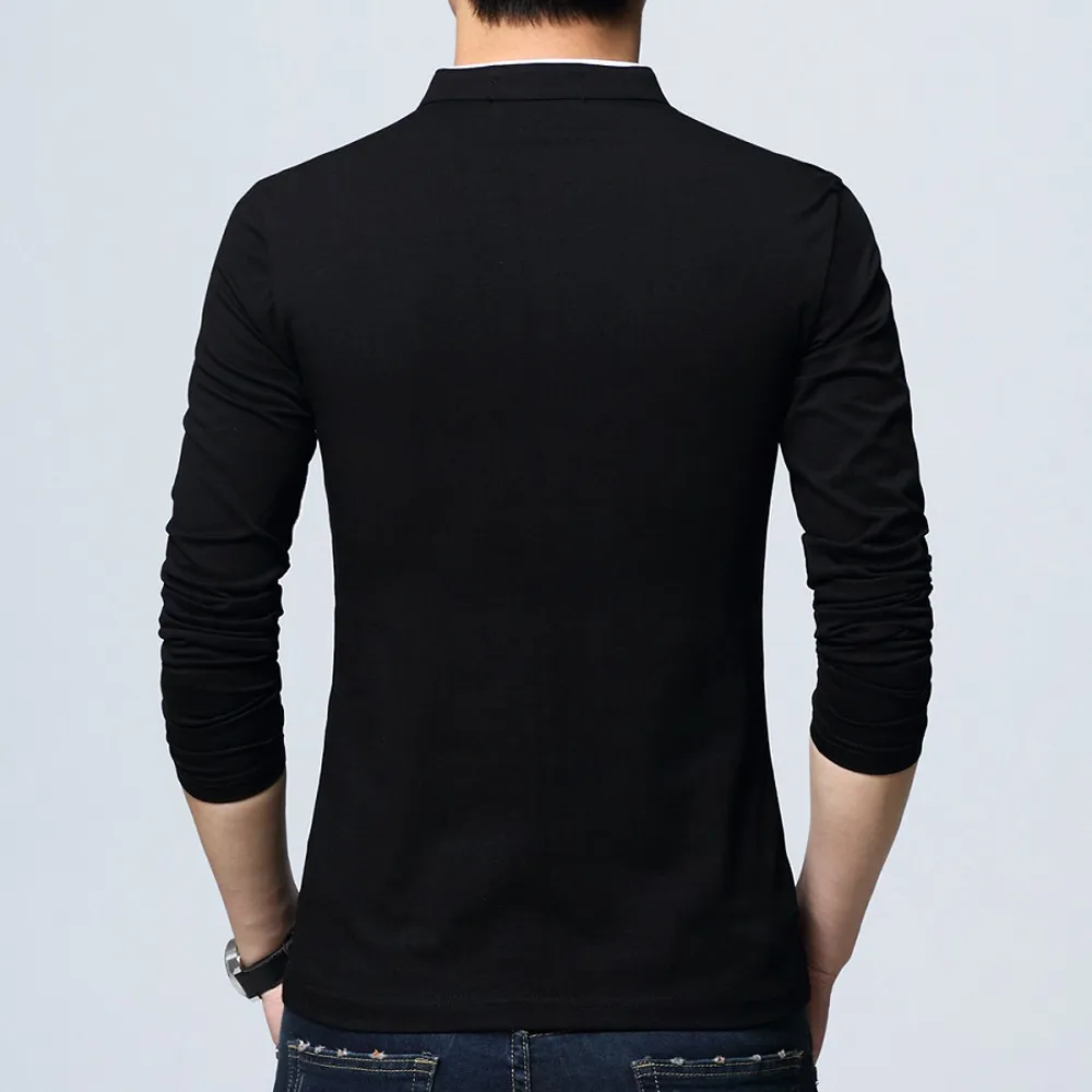 Мужская повседневная однотонная блуза со стоячим воротником, рубашки с длинными рукавами, высокое качество, темно-синие черные топы для деловых мужчин