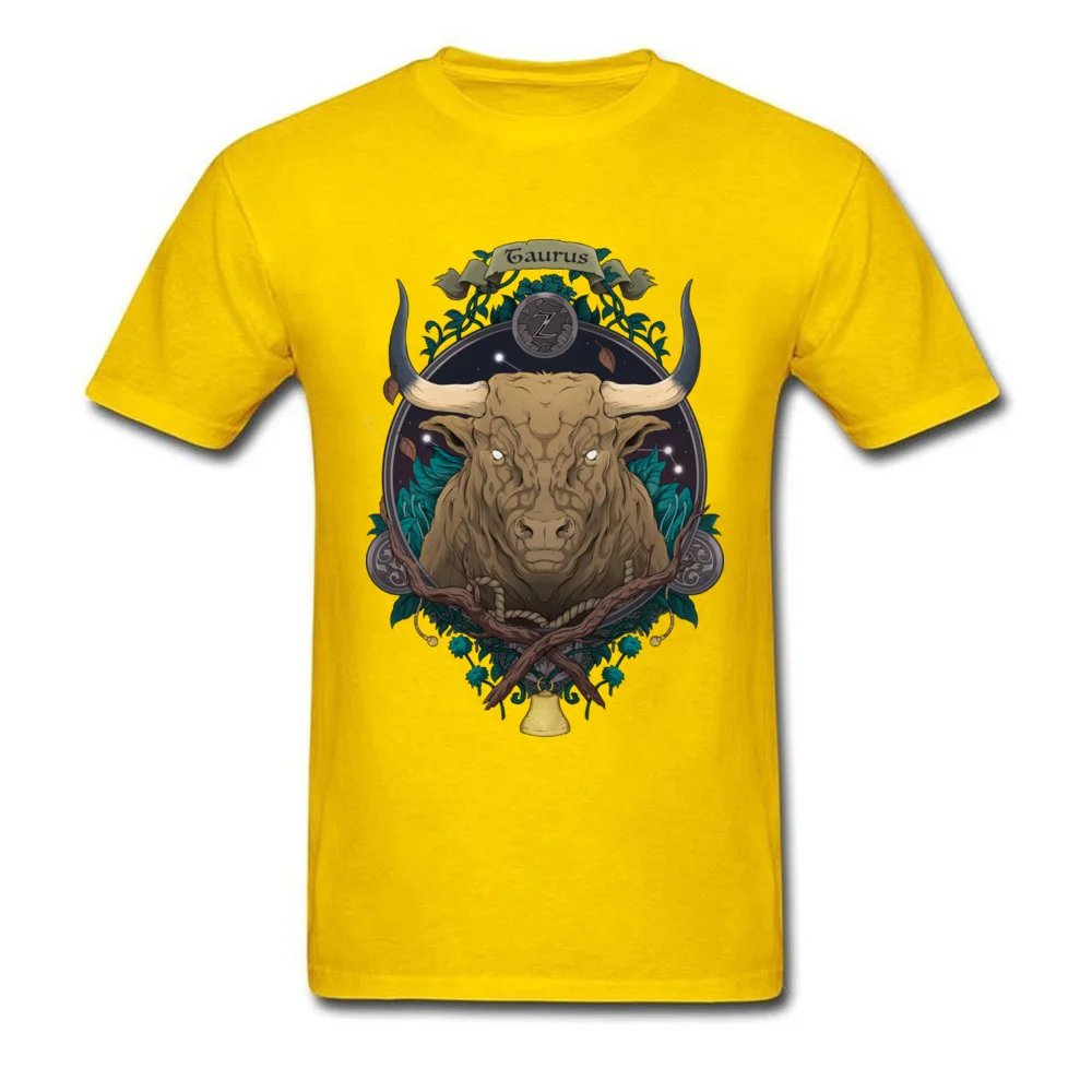 Constellation Taurus Pure Cotton Design Tops Shirt Funky Short Sleeve Men's T-Shirt 3D Printed ostern Day Tee Shirt O-Neck Constellation Taurus yellow