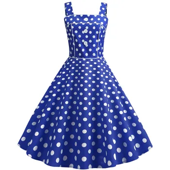 

Blue Dot Print Vintage Dress Women 2019 Summer Pin Up Dresses 50s 60S Rockbility Robe Plus Size A-Line Party Dress Vestidos