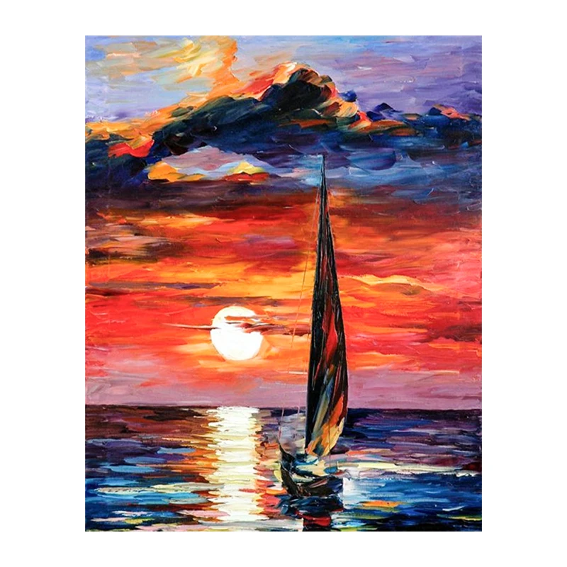 Sunset Sailboat 5D DIY Diamond painting Cross stitch Full Square Diamond embroidery full Round Diamond mosaic Home decor - 