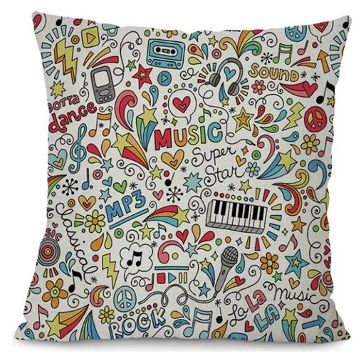 Linen 18 inches Music Note Home Decoration Cushion Cover Office Chair Back Cushion Case Windows Sofa Car Textile Decor