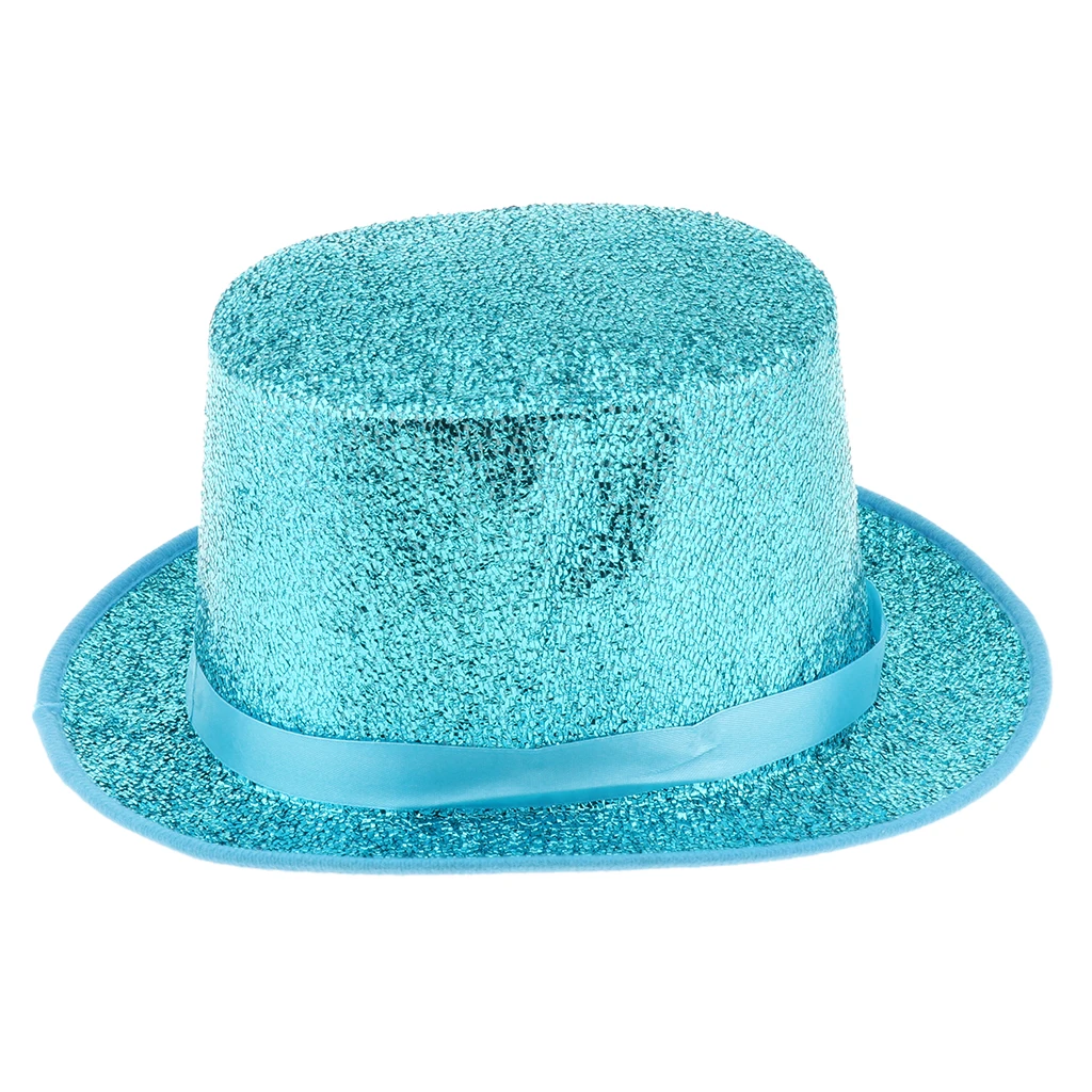 Adult Top Hat Fancy Dress Shiny Sequin Satin Magician Stage Performing Hat Costume Party Favors for Mens Ladies