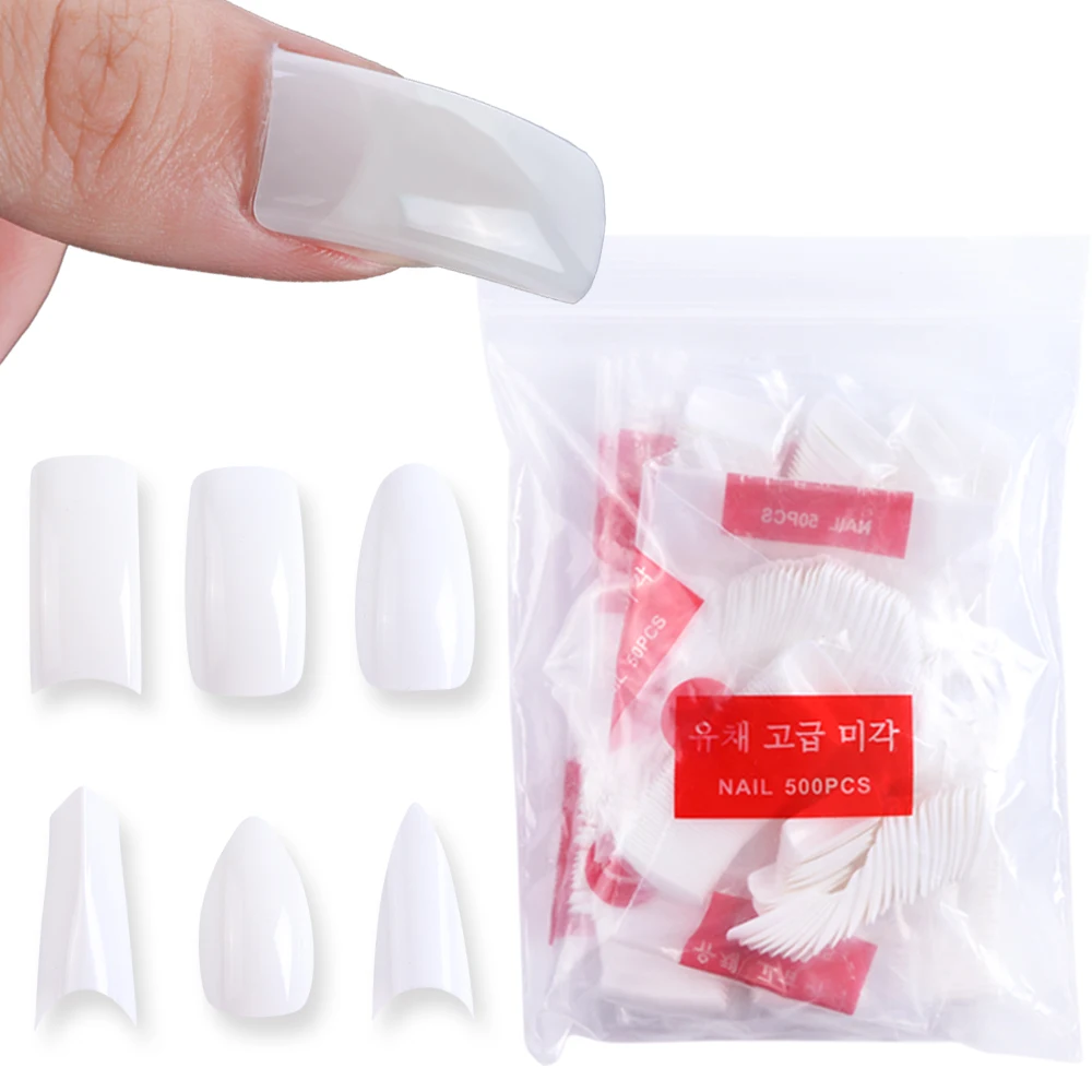 

500Pcs Acrylic French False Nail Artificial Nail Fake Full Cover French Nail Tips Natural/White/Clear Manicure Nail Tools SA872