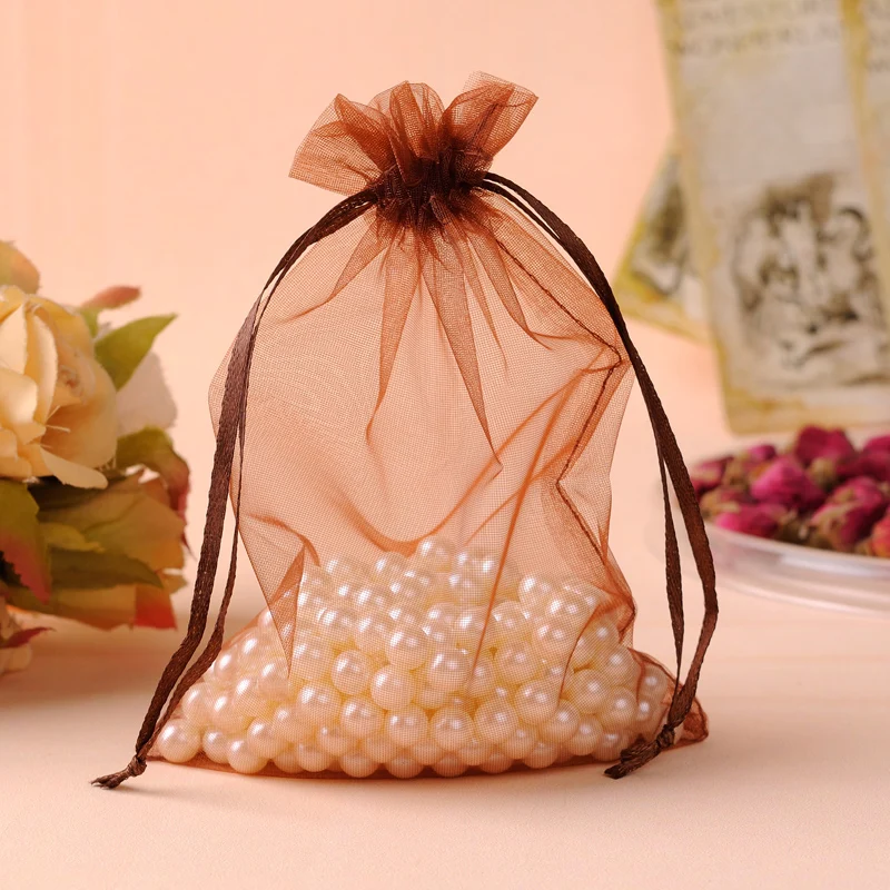 Drawstring Gift Bags For Shoes Hair Extention 35x50cm Coffee Color Large Organza Bag organizador de joyas Can Be Custom Logo | Украшения и