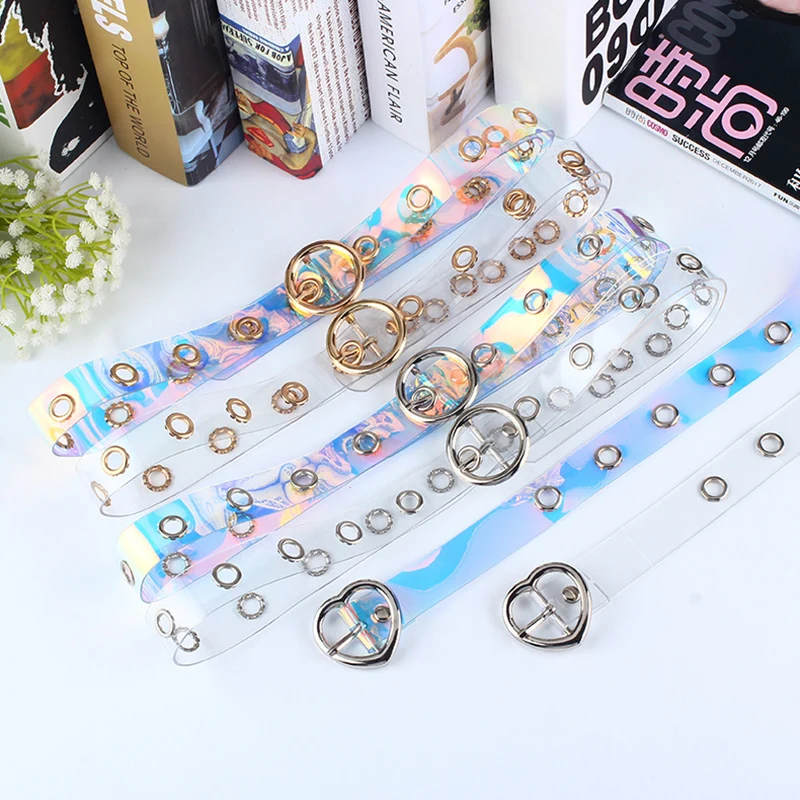 

OLOME 2.3cm Wide Female Clear PVC Belt Eyelet Women Transparent Round Heart Buckle Invisible Waist Belt