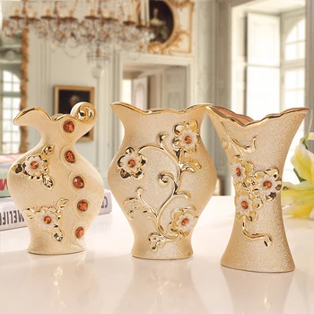 

European ceramic small vase ornaments gold-plated home wedding living room decoration minimalist crafts flower insert ornaments