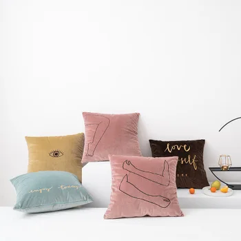 

45x45cm simple life velvet cushion cover embroirdered throw pillowcase backrest pillow cover for cushion sofa