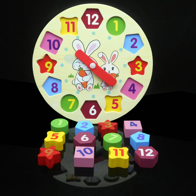 Exempt postage Multicolour cartoon rabbit digital clock shape blocks wooden toy