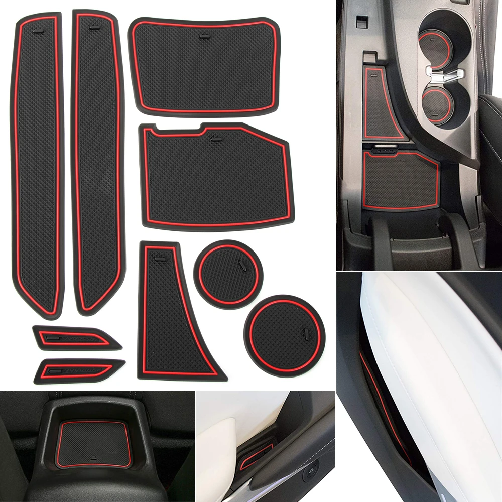 

For Chevrolet Camaro 2016 2017 2018 9 Piece Red White Blue Door Groove Mat Cup Mats Coasters Anti-Slip Car Interior Accessories