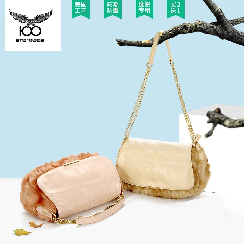 

Fur handbag 2019Winter leather plush satchel sanjha air top layer cowhide chain single shoulder slant female bag woollen bag