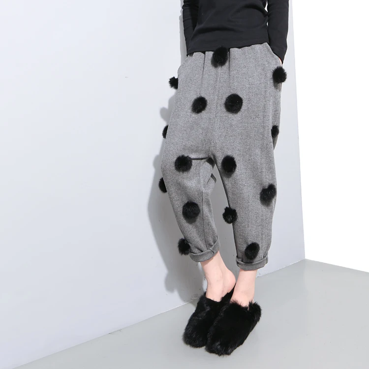 2017 winter fashion casual cute little balls of woolen pants wide