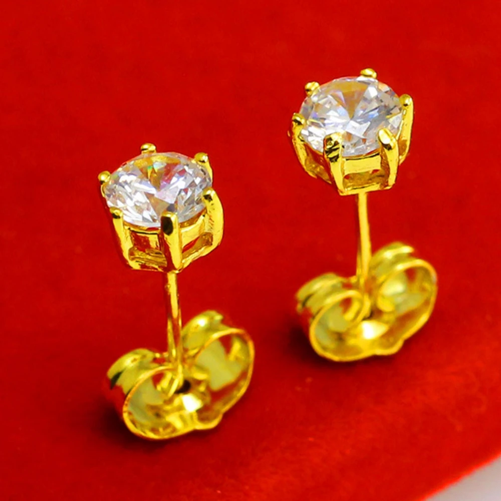 

Men Womens Stud Earrings Trendy Fashion Round Geometric Clear Zirconia Gold Filled 6-Prong Settings Earrings Fashion Accessories