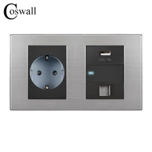 Coswall 16A настенная розетка стандарта ЕС)+ зарядка через usb Порты и разъёмы для мобильного телефона+ 1 Gang 2 позиционный переключатель светодиодный индикатор+ RJ45 Интернет Jack