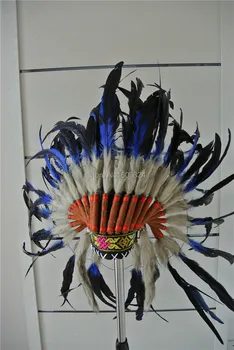 

indian Headdress Replica made royal blue and black Feather headdress headpiece handmade feather costumes