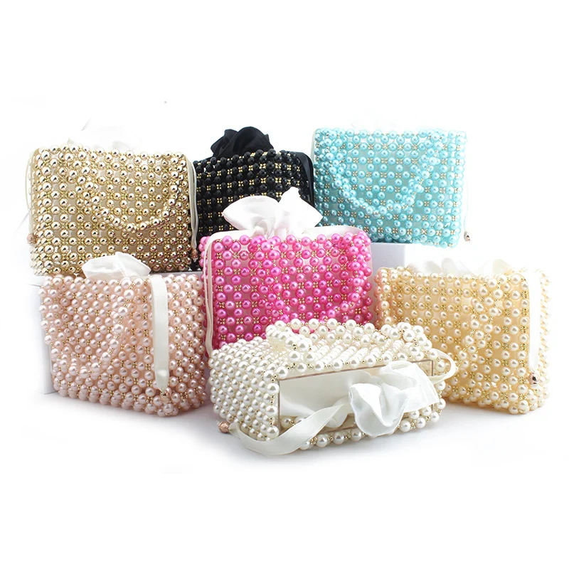 

Top Pearl Handbag Hollow Out Evening Bag Clutch For Women 2019 Beading Handbags Wallet Totes bolsa feminina Handle Bag Colorful