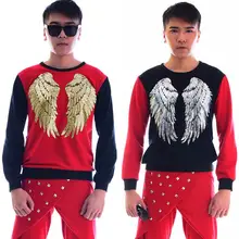 Модная панк тонкая сексуальная красная рубашка мужская рубашка с длинными рукавами Подростковая Корейская рубашка мужская индивидуальность сценический для певца танцевальная рубашка+ брюки