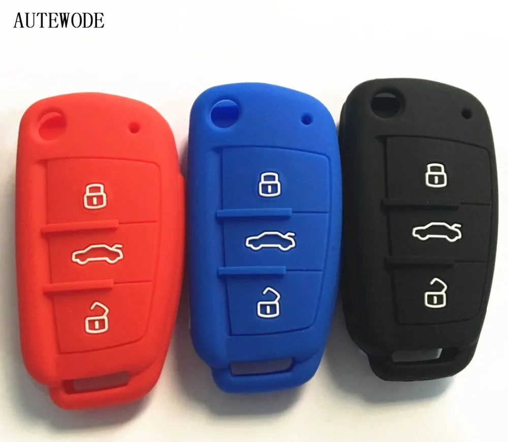 AUTEWODE Silicone car Key Case For Audi s line 3 Button Flip Folding Remote Key Shell Cover s-line fob blank 30pcs