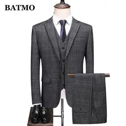 BATMO 2019 Новое поступление, высококачественные повседневные серые клетчатые костюмы для мужчин, мужские свадебные платья, большие размеры