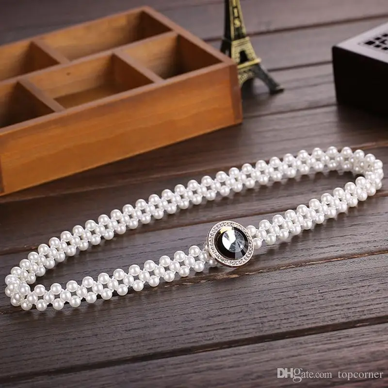  20pcs/lot Noble Crystal Buckles Pearls Waist Belts Three Lines Beading Slender Waistbands Girls Dress Decoration os869