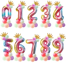 16pcs 1st Aniversário Balões Número Coroa Balão Feliz Aniversário Decoração Do Partido Crianças Unicórnio Do Arco Partido Ballon Digitais
