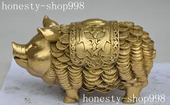 

christmas Lucky Chinese fengshui brass wealth money coin zodiac Pig Swine Animal statue halloween