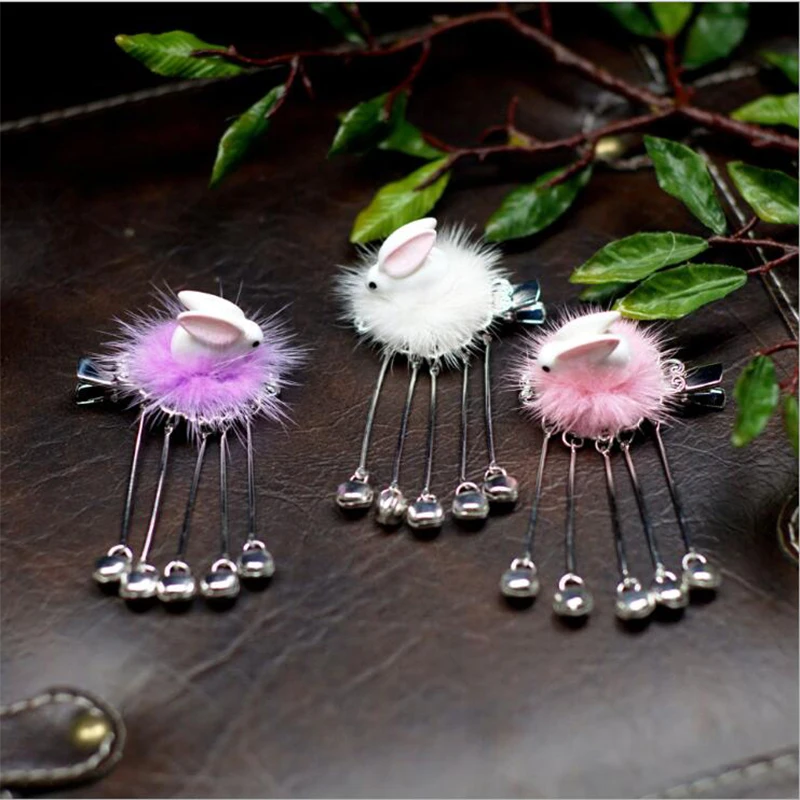 

1pcs New children's hair clip wholesale Cute little rabbit bell hair clips Bunny handmade children's hair accessories girl