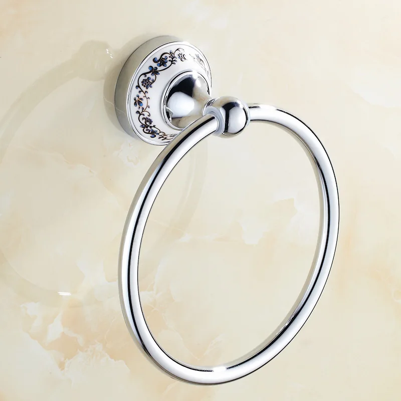 Синий и белый фарфор стиль кольцо для полотенец Держатель хром, Европейский медный держатель для полотенец кольцо настенное, латунное кольцо для полотенца ванная комната