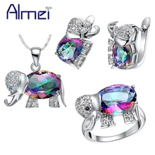 Almei скидка 49% милые животные ювелирные наборы девушка Кристалл красный/синий фиолетовый Milticolor слон серьги кольца Цепочки и ожерелья для Для женщин t485