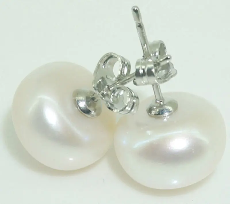 

@ Freshwater white Cultured Pearl 11-12mm stud Earrings St.Silver