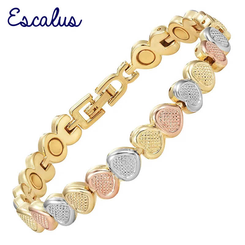 

Escalus Heart-Shaped Magnetic Bracelet For Women Energy 3-Tone Rose Gold Silver Color Gift Jewelry Charm Bracelet Wristband