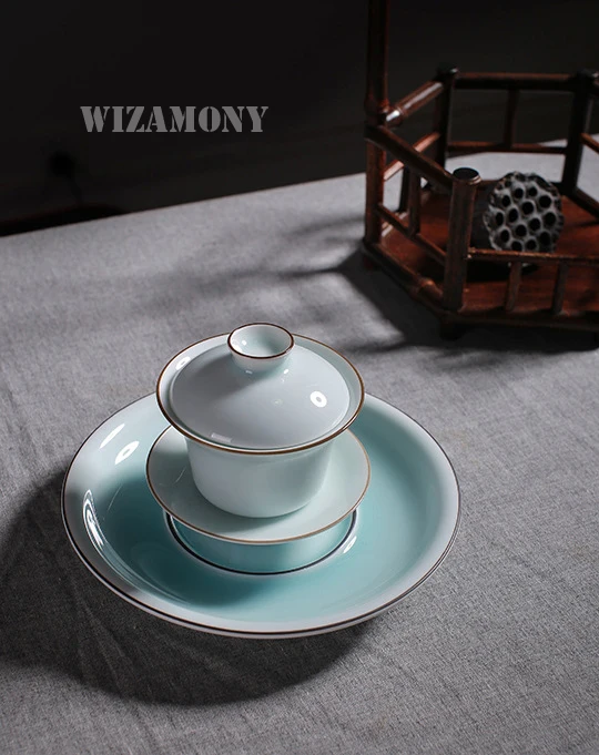 Самые низкие цены! 150 мл wizamony Celadon синий порошок Gaiwan Чай горшок высококачественные шлепанцы; горячая Распродажа Чай набор чаша поднос чашки