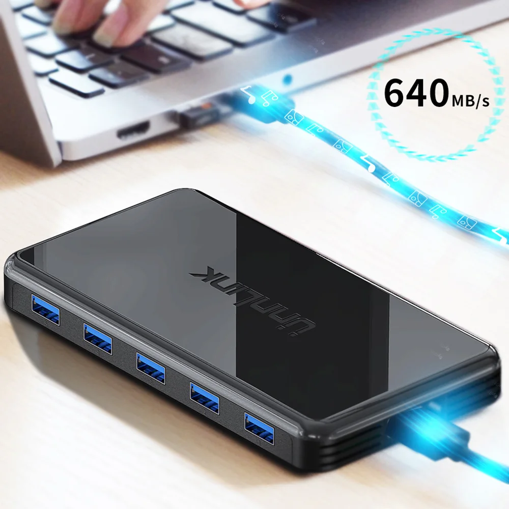 Unnlink USB 3,0 концентратор 7 портов USB разветвитель 1X7 высокоскоростной адаптер для передачи данных 5 Гбит/с для мыши клавиатуры ноутбука ультрабука компьютера U диска