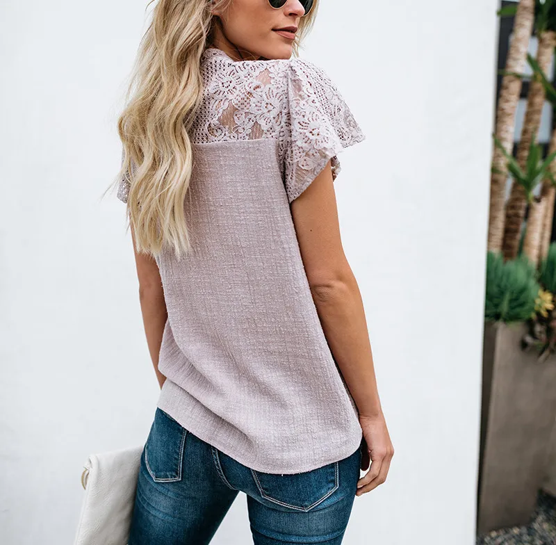 Gladiolus Lace Summer T Shirt Women Short Sleeve O-Neck Geometric Pattern T-Shirt Women Tops 2019 Spring Ladies Lace Tshirts (24)