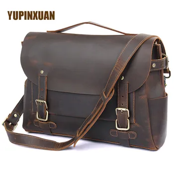 

YUPINXUAN High Quality Crazy Horse Leather Briefcase Men 14" Laptop Brief Cases Vintage Male Handbag Russia Retro Messenger Bags