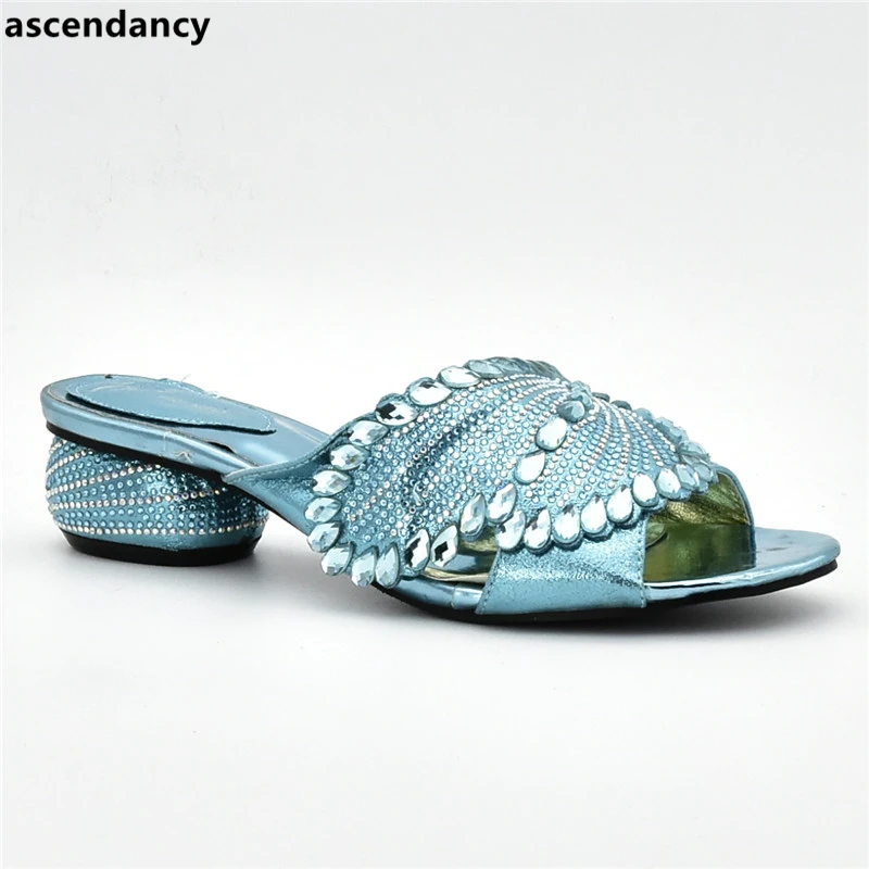 

Latest African Wedding Shoes Decorated with Rhinestone Italian Style Women Wedding Dress 2019 Open Toe Designer Heel Sandals