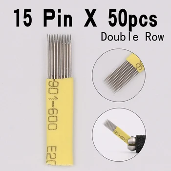 

50PCS 0.25mm Flat shape double row 15 pin Needle Eyebrow Makeup Manual Tattoo Blade For Permanent Microblading Emb